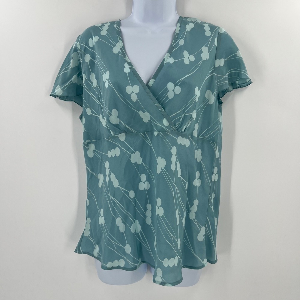 Merona Women Size L Vintage 90s Blue Feminine Silk Blouse